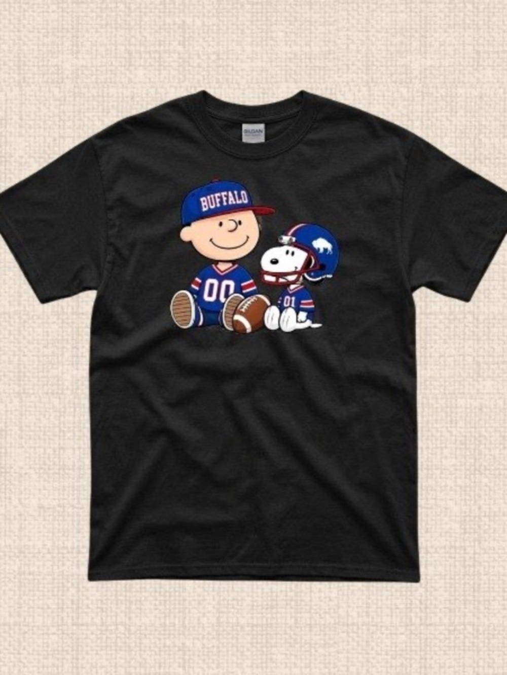 Black Short Sleeve Tee with Buffalo Peanuts Football Graphic